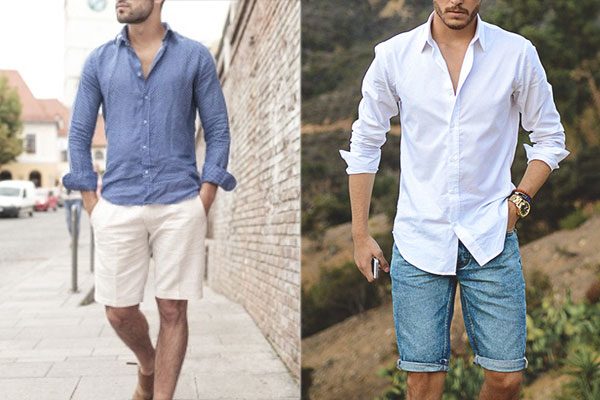 short jeans e camisa social masculino