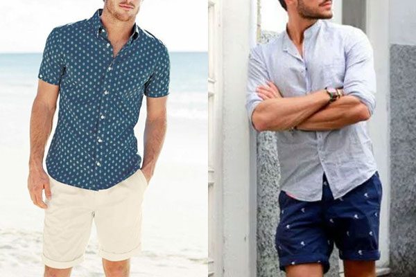 short jeans e camisa social masculino