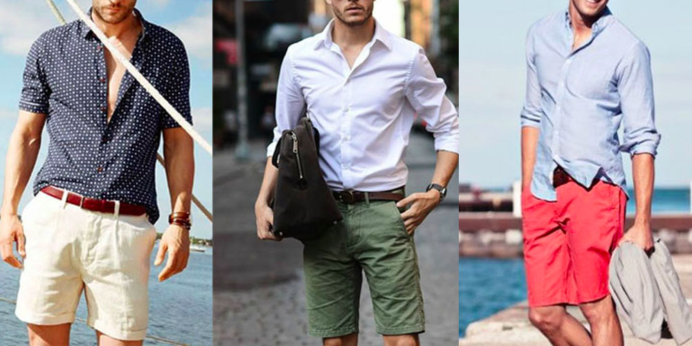 short jeans e camisa social masculino