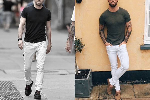 camisa branca e calça preta masculina