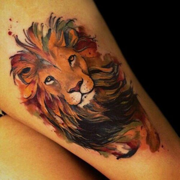 tatuagem leão aquarela