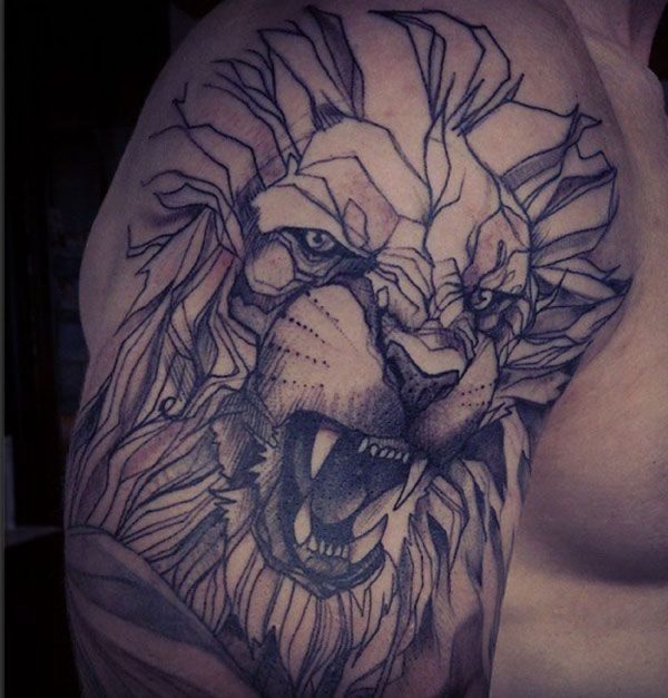 Tatuagem de leão sem preencher internamente