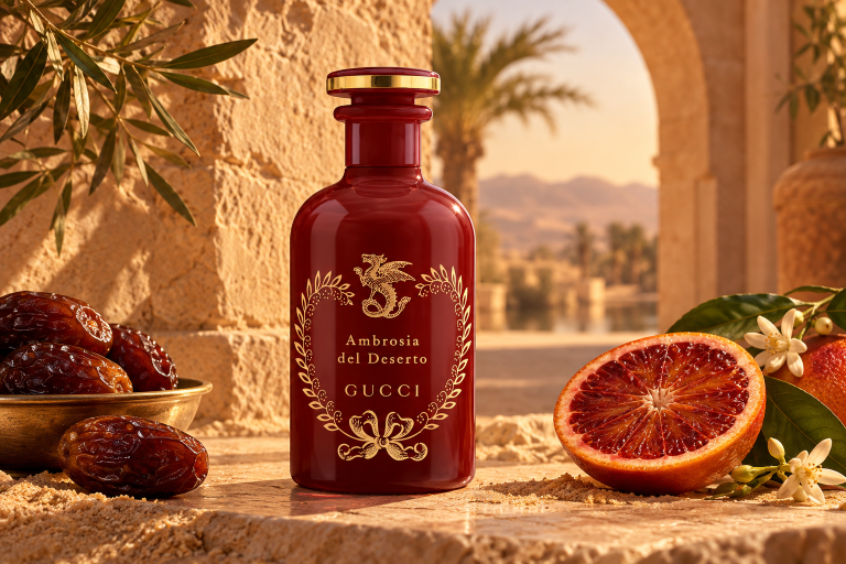 Gucci lança Ambrosia del Deserto com tâmara, rosa e laranja sanguínea